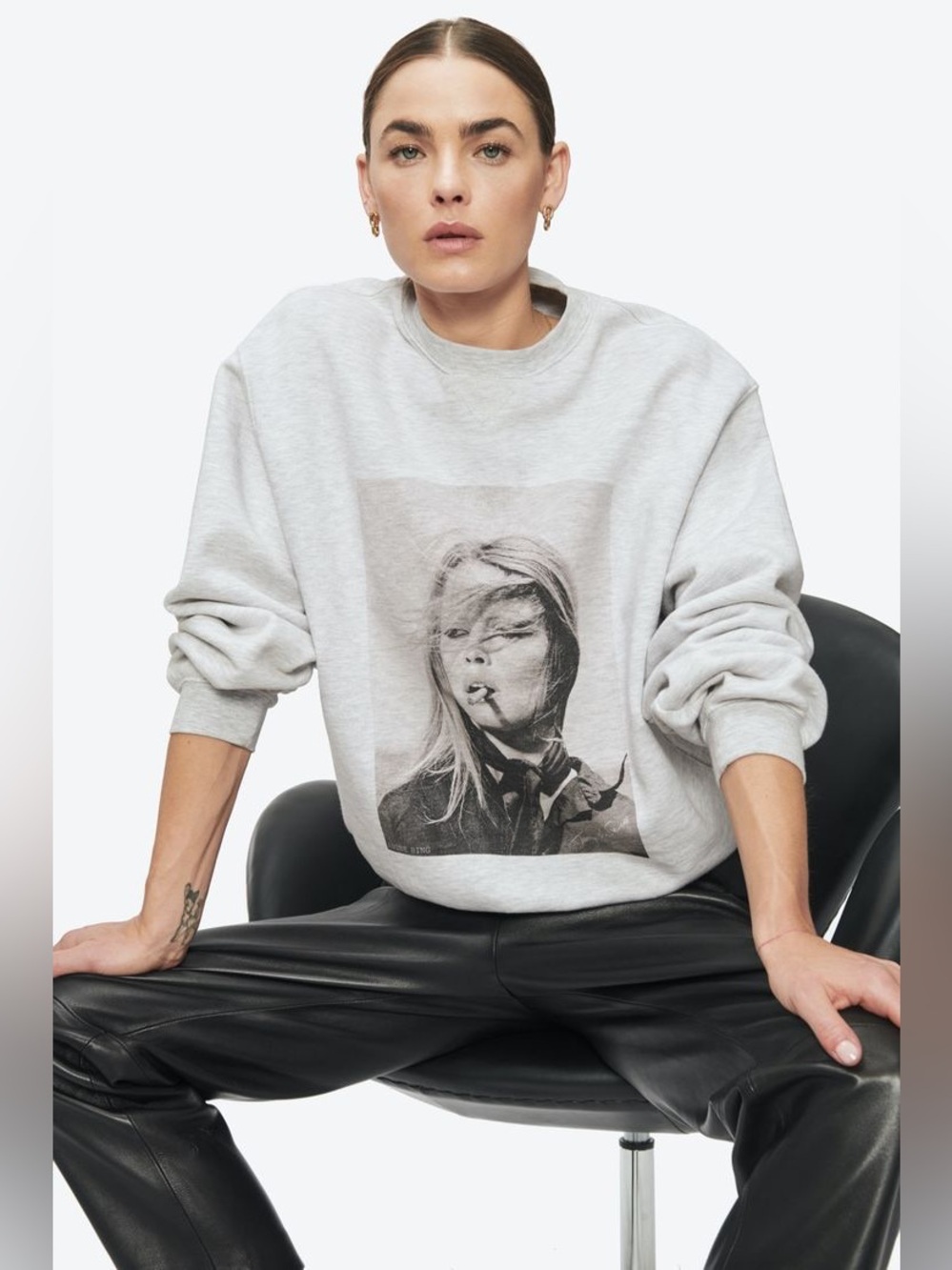 Anine Bing - Ramona Brigitte Bardot Crewneck Grey Sweatshirt - Size Large